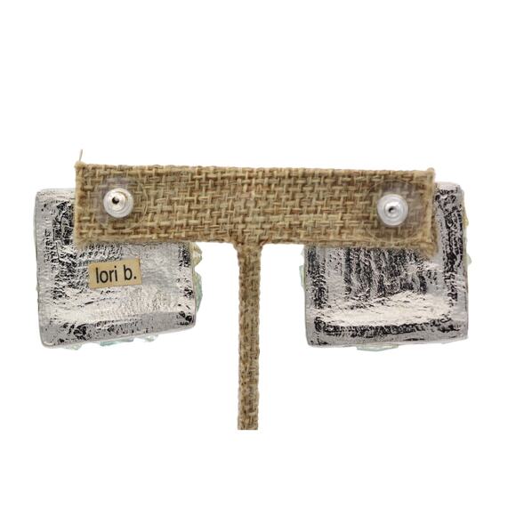 Lori B Vintage Crystal Earrings Pressed Glass Green AB Heavy Signed 1980s Bin4 - Picture 10 of 12